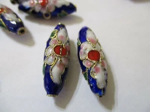 36 Blue with Gold Trim 26 x 8 mm Cloisonne Metal Beads E35 - Picture 1 of 5