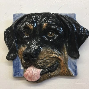 Rottweiler Dog Portrait in Ceramic 3D bas-relief handmade sculpture Alexander - Picture 1 of 5