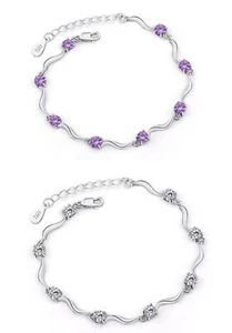 Elegante brazalete dije enchapado en plata ligado a cristal para mujer - Imagen 1 de 7