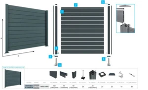 Alu Zaun Komplett Set höhe 185cm L 180cm Gartenzaun Sichtschutzzaun Windschutz - Bild 1 von 6