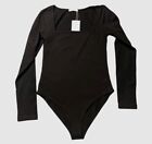 MANGOPOP Women's Square Neck Long Sleeve Bodysuit Black Size XS New W/ Tags