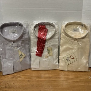 VTG NOS LOT OF 3 Foxcroft By Enro Men’s Dress Shirt Sz 14 Solid Button Down LS - Picture 1 of 12