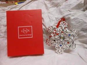 Lenox Sparkle/Scroll Snowflake Silverplate Multicolor Crystals Ornament  NEW - Picture 1 of 1