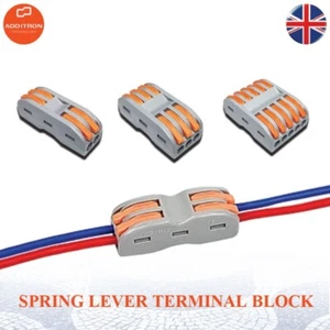 Spring Lever Terminal Block Electrical Cable Wire Connector Quick Splice Inline - Picture 1 of 17