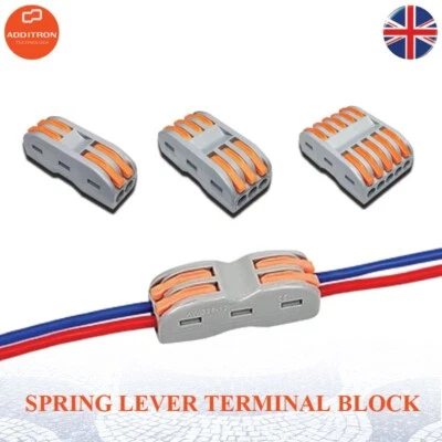 Spring Lever Terminal Block Electrical Cable Wire Connector Quick Splice Inline - Image 1 of 4