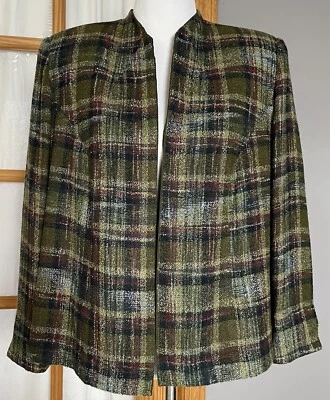 Jessica Howard 格子西装外套女式 16P 码绿色灰色开襟学院 — 第 1/4 张图片