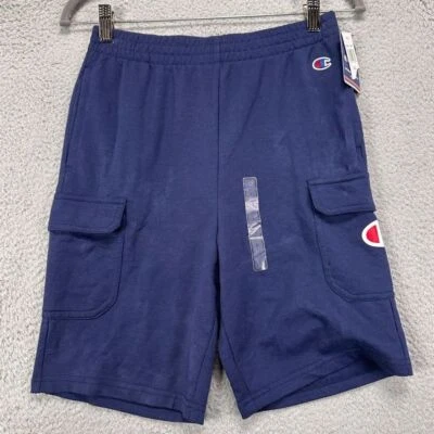 Champion Cargo Shorts Boys Large Blue Logo Terry Cloth Youth NEW - Image 1 of 4