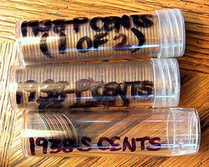 Lincoln Cent Rolls 1938 - PD&S 107 Wheat Pennies - Picture 1 of 2
