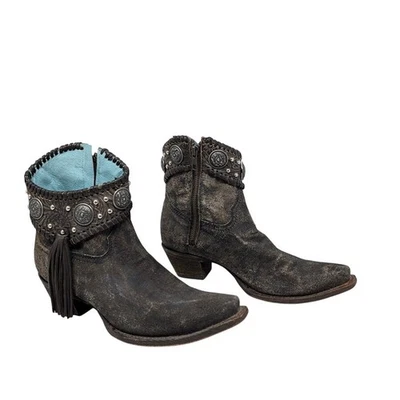 Corral Gray Suede Boho Indie Spirit Alamo Fringe Boots 7.5M Snip Toe Western - Image 1 of 4