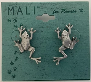 Vintage MALI Frosch Ohrringe Zinn durchbohrt signiert - Bild 1 von 3