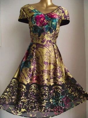 ✨ MONSOON CHARLOTTE Gold Purple Floral Fit Flare Evening Party Dress - Size 22 - Image 1 of 4