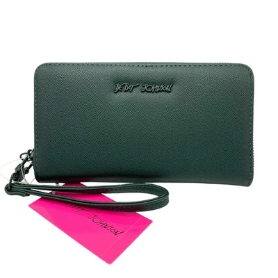 Cartera sin asas Betsey Johnson XOZIPPP con cremallera alrededor de cuero sintético verde nueva con etiquetas Foto 1 de 4