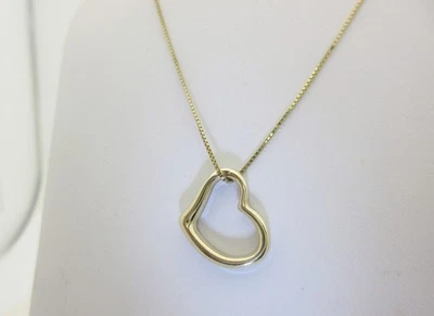 Collar Colgante Corazón Oro 14k Dos Tonos Reversible Blanco o Amarillo 18" N429 Foto 1 de 4