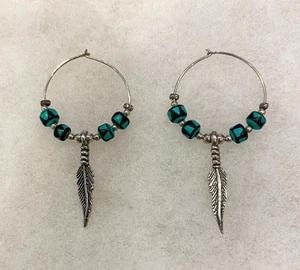 Sterling Silver & Decorated Bead Earrings with Arrow Drop - 3.8 grams - Picture 1 of 8