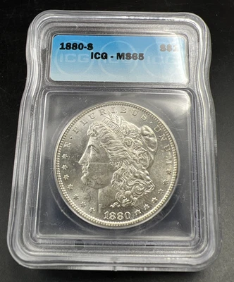 1880 S $1 Morgan Silver Dollar Coin ICG MS65 Certified - Image 1 of 4