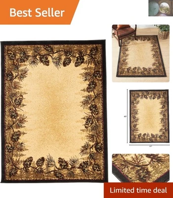 Rustic Lodge Pine Cone Border Area Rug, 3'11'' x 5'3'' - Stain Resistant Charm - Image 1 of 4