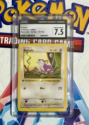 1999 Pokémon Rattata 1st Edition Shadowless Base Set – CGC 7.5 – WotC Vintage - Image 1 of 2