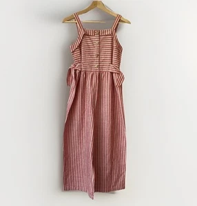 My Michelle Girls XL Linen Blend Jumpsuit Overalls Red White Stripe Coastal 4th - Picture 1 of 10