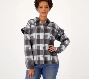 Chaqueta Camisa Candace Cameron Bure Manga Volantes Negra A Cuadros Talla 2X A522983 - Imagen 1 de 2