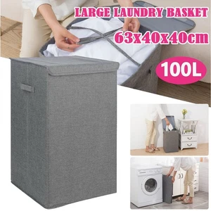 Große Filz Aufbewahrungsbox Wäsche Sammler Korb Truhe Behälter mit Deckel 100L - Bild 1 von 12