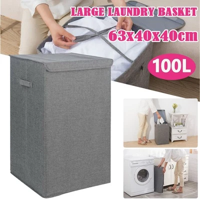 Große Filz Aufbewahrungsbox Wäsche Sammler Korb Truhe Behälter mit Deckel 100L - Bild 1 von 4