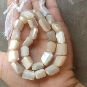 Pfirsich Mondstein Silber Beschichtet Edelstein Perlen, Mitte Gebohrt Perlen, 15x12-14x11 mm - Bild 1 von 4