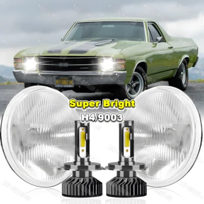 For Chevy El Camino 1971-1975 7" Inch Round LED Headlights Hi/Lo Beam White DRL - Image 1 of 4