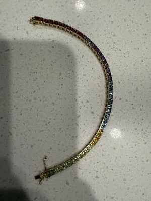 14k Yellow Solid Gold Rainbow Tennis Bracelet  - Image 1 of 4