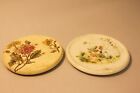2 Vintage Porcelain Ceramic Trivets Floral Designs 