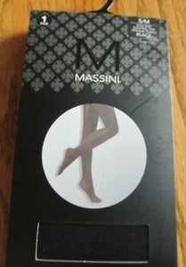 Massini HIGH RISE CONTROL TOP OPAQUE TIGHTS~Black~New In Package~Women's S/M - Picture 1 of 2