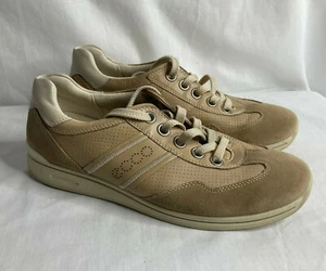 Ecco Tan Suede&Nubuk Leather Women's Lace Up Sneakers Walking Shoe Sz 38=US 7.5 - Picture 1 of 9
