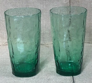 Juego de Vasos de Vidrio Arrugado Verde Esmeralda Morgantown De Colección Núcleo de Duende MCM - Imagen 1 de 5