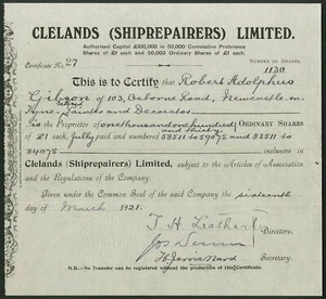 Clelands (Shiprepairers) Ltd., Stammaktien, 19[21] - Bild 1 von 1