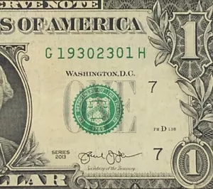 January 23, 1930 Birthday Fancy Serial Number One Dollar Bill G19302301H FW - Picture 1 of 7