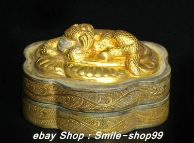 Caja de polvo antigua de 3,1" con marca Datang de plata antigua dorada dinastía palacio bestia Foto 1 de 4