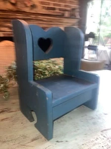 Handmade Heart Cutout Wooden Stool / Planter bench Rustic Decor 15" Tall - Picture 1 of 6