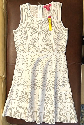 OFF WHITE NUOVO abito bianco lavorato a maglia di marca Catherine Malandrino taglia M del valore di £118 UK12