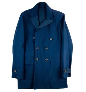 Hardy Amies Blue Dbl Breasted Cotton Nylon Reversible Peacoat Size M NWOT - Picture 1 of 5