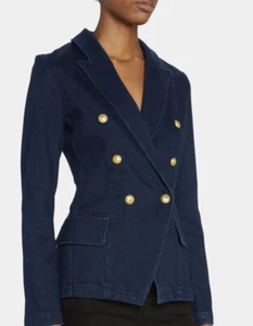 L'AGENCE WOMENS KENZIE BLAZER SIZE XS BLUE DOUBLE BREASTED GOLD TONE BUTTONS - Picture 1 of 9