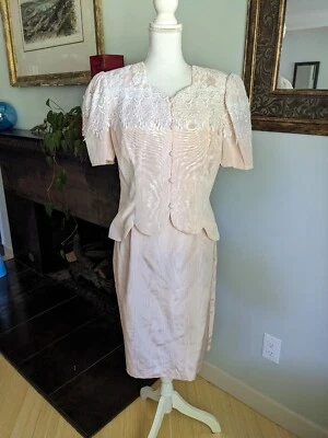 Conjunto de traje falda vintage de los 80 Scott McClintock para mujer M/L rosa claro acento de encaje Foto 1 de 4