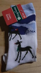 Merry Brite Women's Reindeer Crew Socks Size 9-11 - Picture 1 of 2