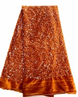 "Halber Meter orange Pailletten Stretch Samt Kleid Stoff 58"" - Bild 1 von 2