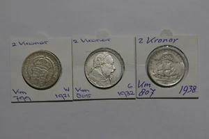 🇸🇪 SWEDEN 2 KRONOR 1921/1932/1938 ALL SILVER B49 #1861 - Picture 1 of 3