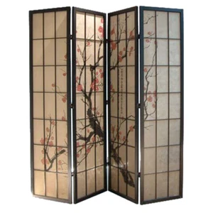 4 Panel Paper Screen Plum Blossom Room Screen Divider - Picture 1 of 1