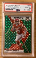 2020 Panini Mosaic Football Patrick Mahomes Green Mosaic MVPs Card #297 PSA 10