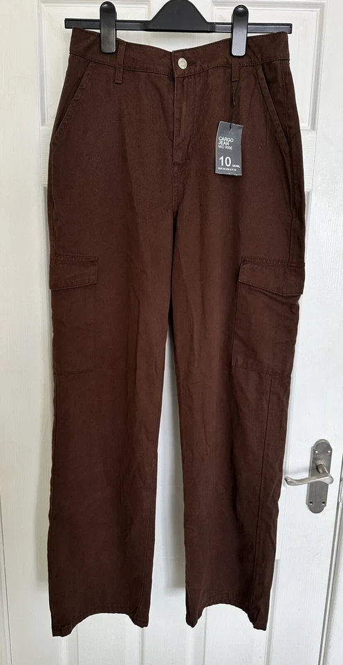 Nuevos con etiquetas Pantalones de Carga para Mujer Denim & Co Pierna Recta Interior Pierna 30" Marrón Reino Unido 10 Foto 1 de 4