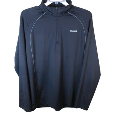 Pullover Reebok 1/4 Cremallera Manga Larga Negro Para Hombre Talla XL Rendimiento Elástico Foto 1 de 4