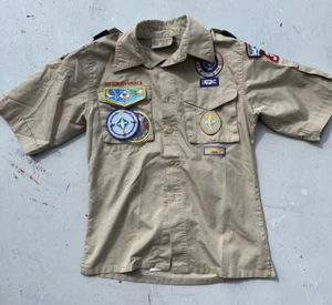Kid's Boy Scouts of America Shirt Beige Uniform Official M Chief Outdoors Camp - Picture 1 of 12
