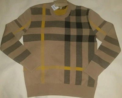 Suéter Burberry Brit Check Tejido a Cuadros Cachemira Tostado Suave Lujo Cuello Redondo Camel Foto 1 de 4