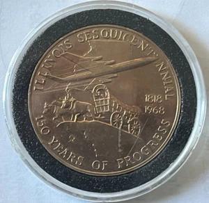 AUGUST 26th 1818 ILLINOIS SESQUICENTENNIAL 150 YEARS OF PROGRESS BRONZE MEDAL - Picture 1 of 2